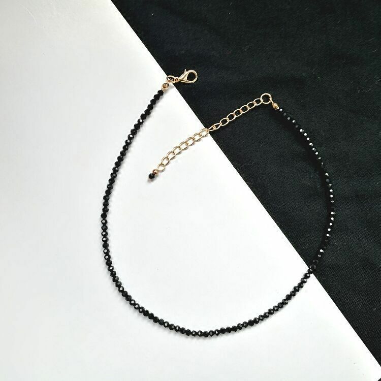 Natural 3mm Black Spinel Rondelle Faceted Beaded Necklace Gemstone 16-36″