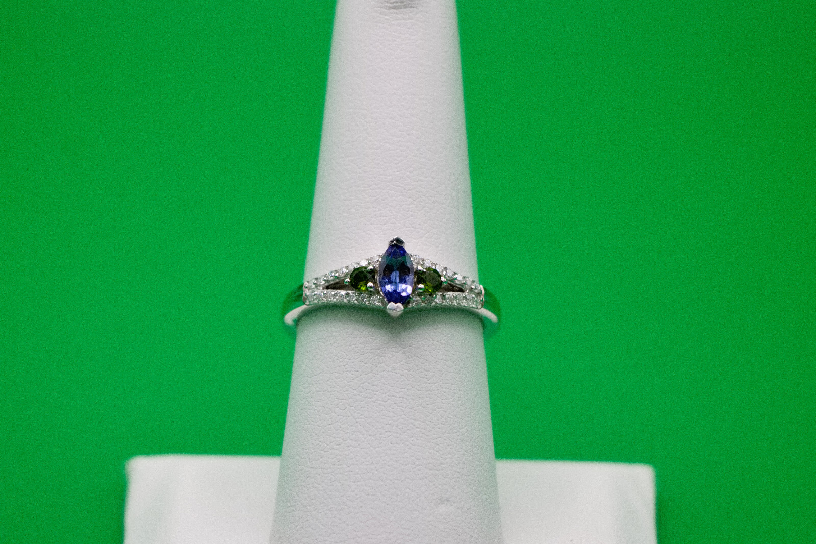 Tanzanites and Multi Gemstone 0.70 ctw Ring in Rhodium Over Sterling Silver Sz 8