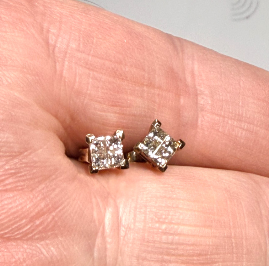 Vintage Gold Stud Earrings – Lab Diamonds? – 9K Solid Gold
