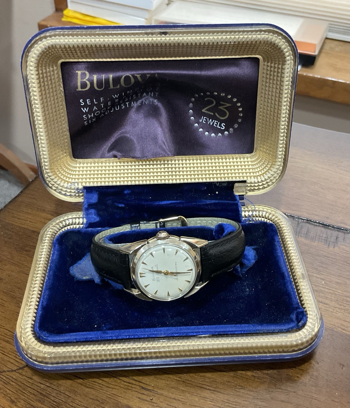 Vtg 1956 BULOVA 23 Jewels Automatic Watch SERVICED Sunburst Dial L6 Lugs W/ Box