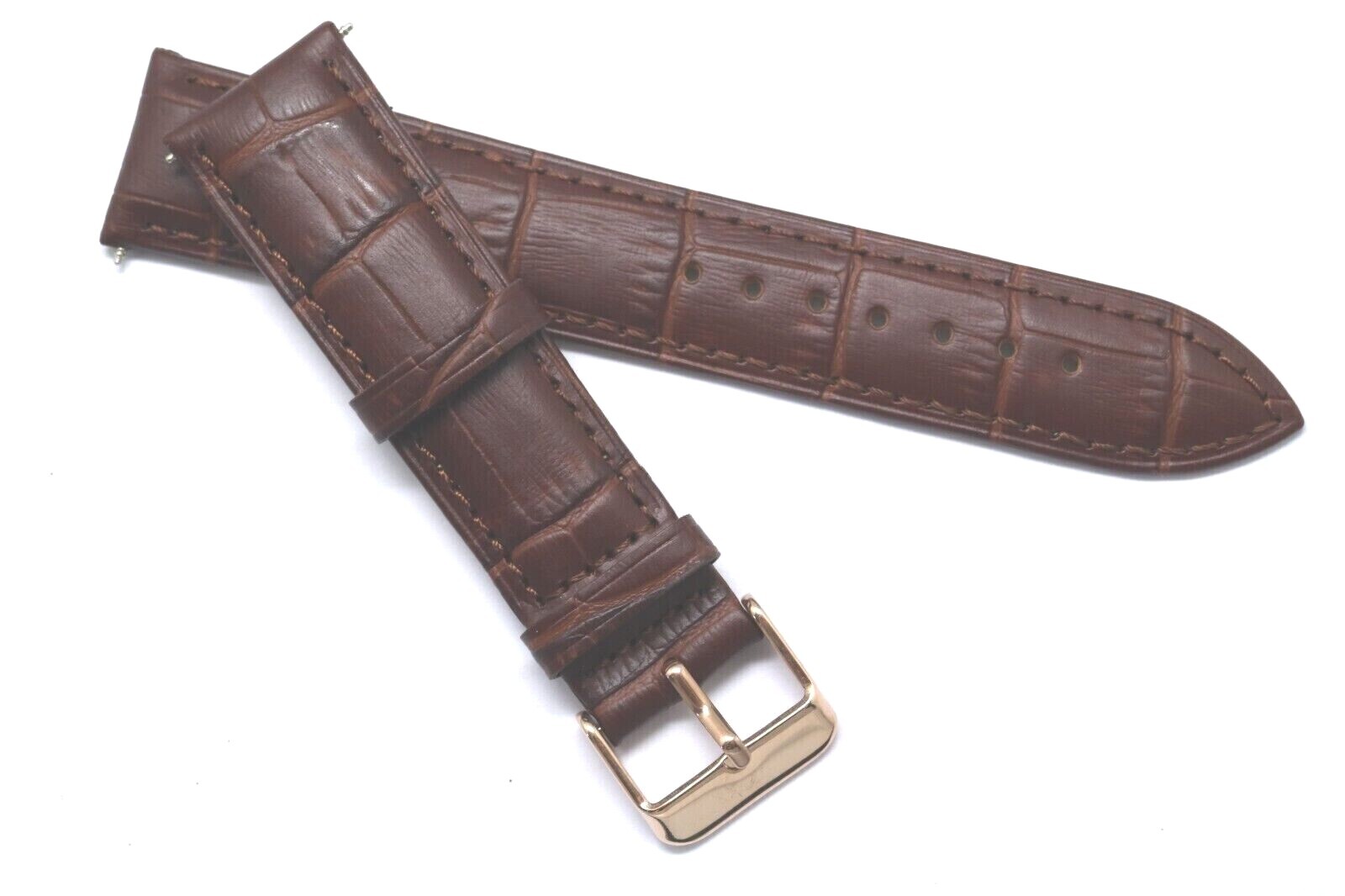 20mm Brown Croco Embossed Leather Unisex Watch Strap Band W/ Rose Gold Buckle
