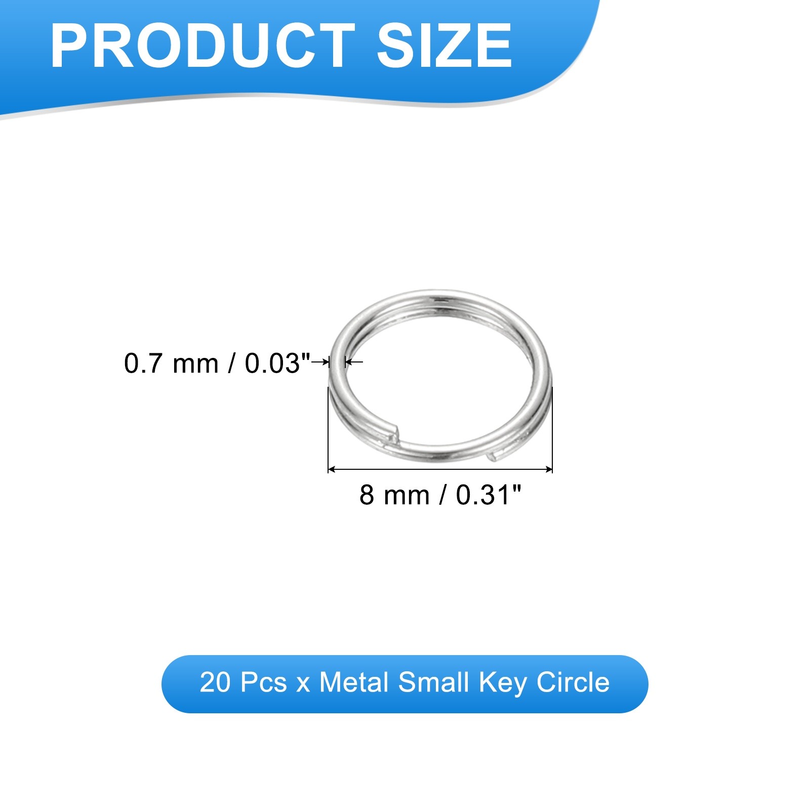 Round Split Ring, 20 Pcs 8 mm Small Split Ring with Double Loop, Silver