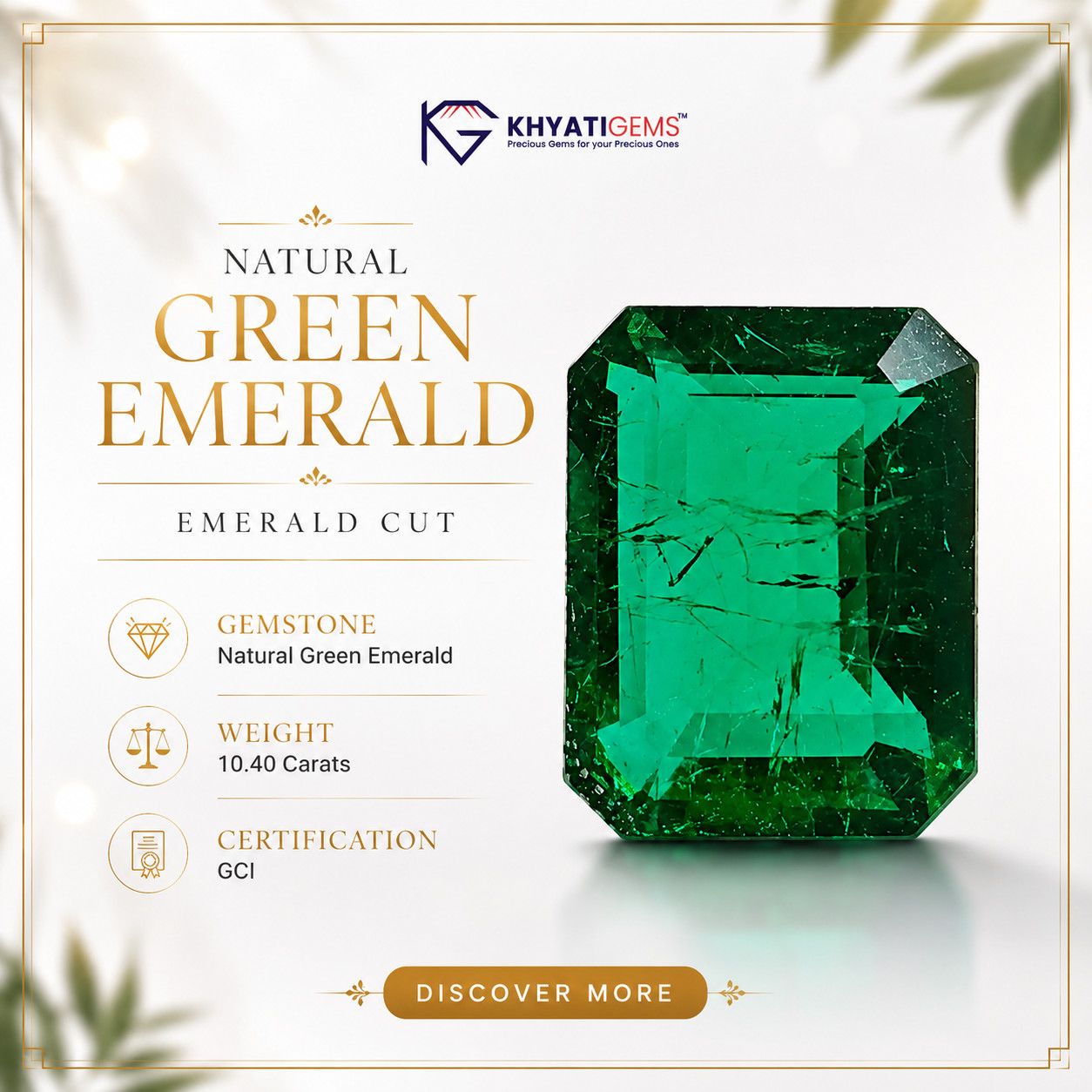 10.40Ct Natural Colombian Green Emerald (Panna) Emerald Cut 13x10x6 mm Loose Gem