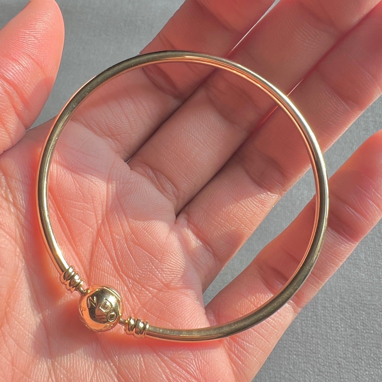 Retired Pandora Moments 14k Yellow Gold Bangle Bracelet G585 ALE 7.5 Medium Size