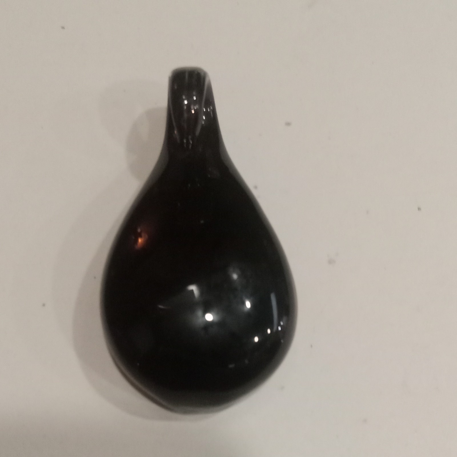 Handcrafted Glass Teardrop Pendant with Floral Design in Black, Brown, Green