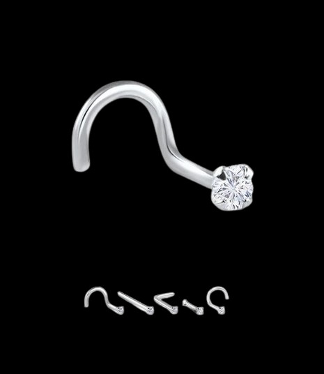 14K, 18K, 24K, Solid White Gold Nose Ring Screw Right Nostril 1.5mm, 2mm, 2.5mm