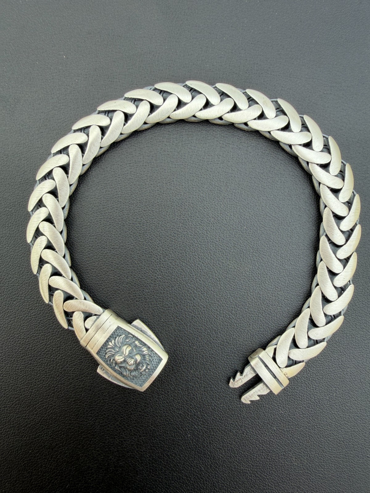 Mens Custom 10mm Wheat Link Bracelet W. Custom Lion Clasp Real 925 Silver