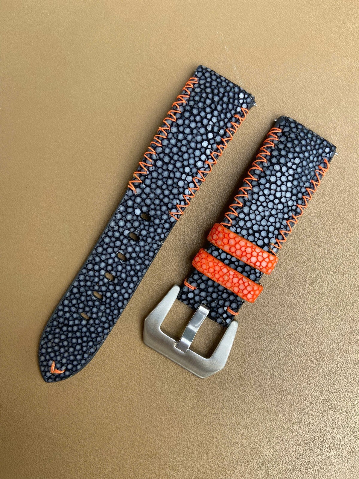 Black Stingray Leather Watch Strap Band, Size 18mm 20mm 21mm 22mm 24mm 26mm