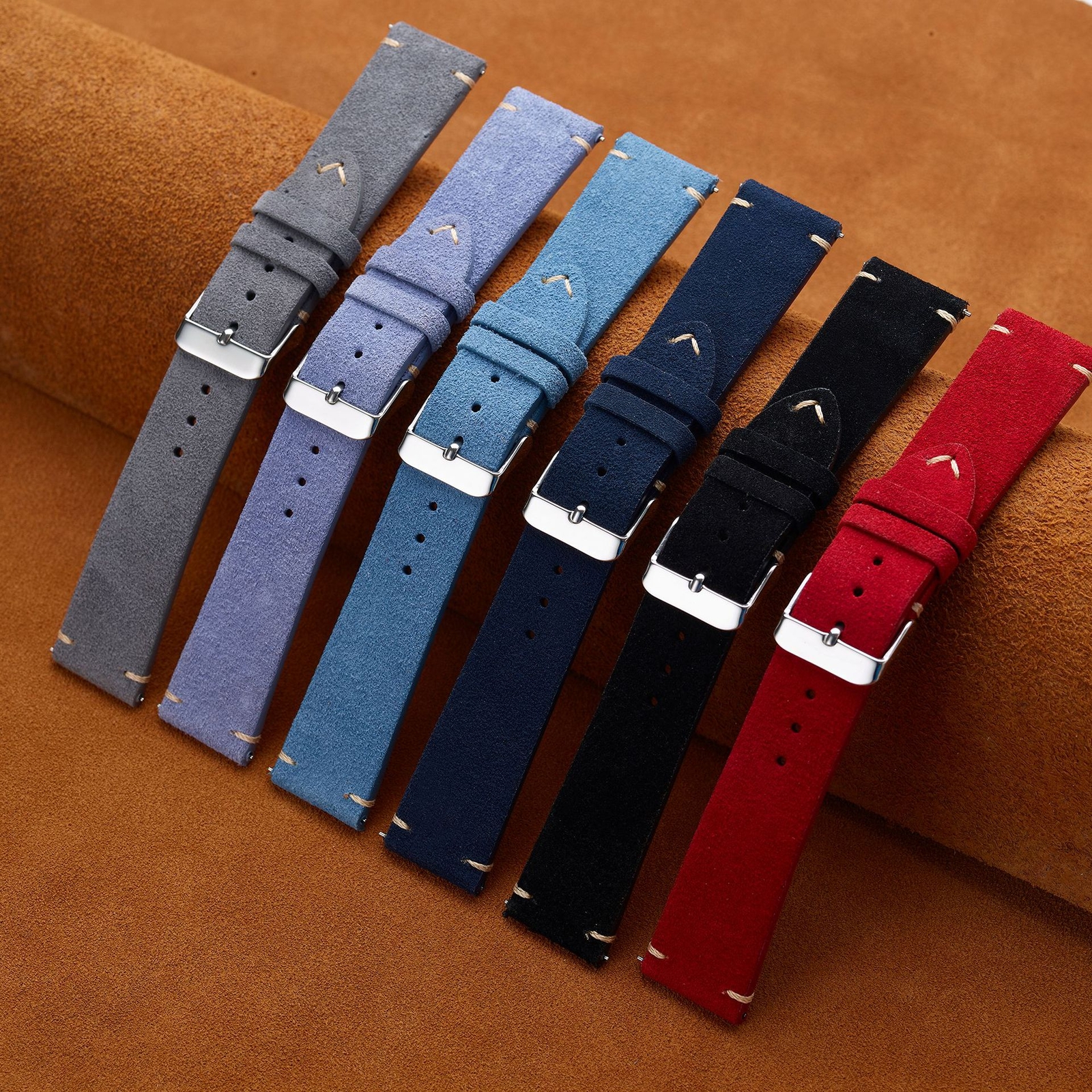 Nubuck Soft Tumbled Leather Watch Band Hand-stitched Strap 14/16/18/20/22mm