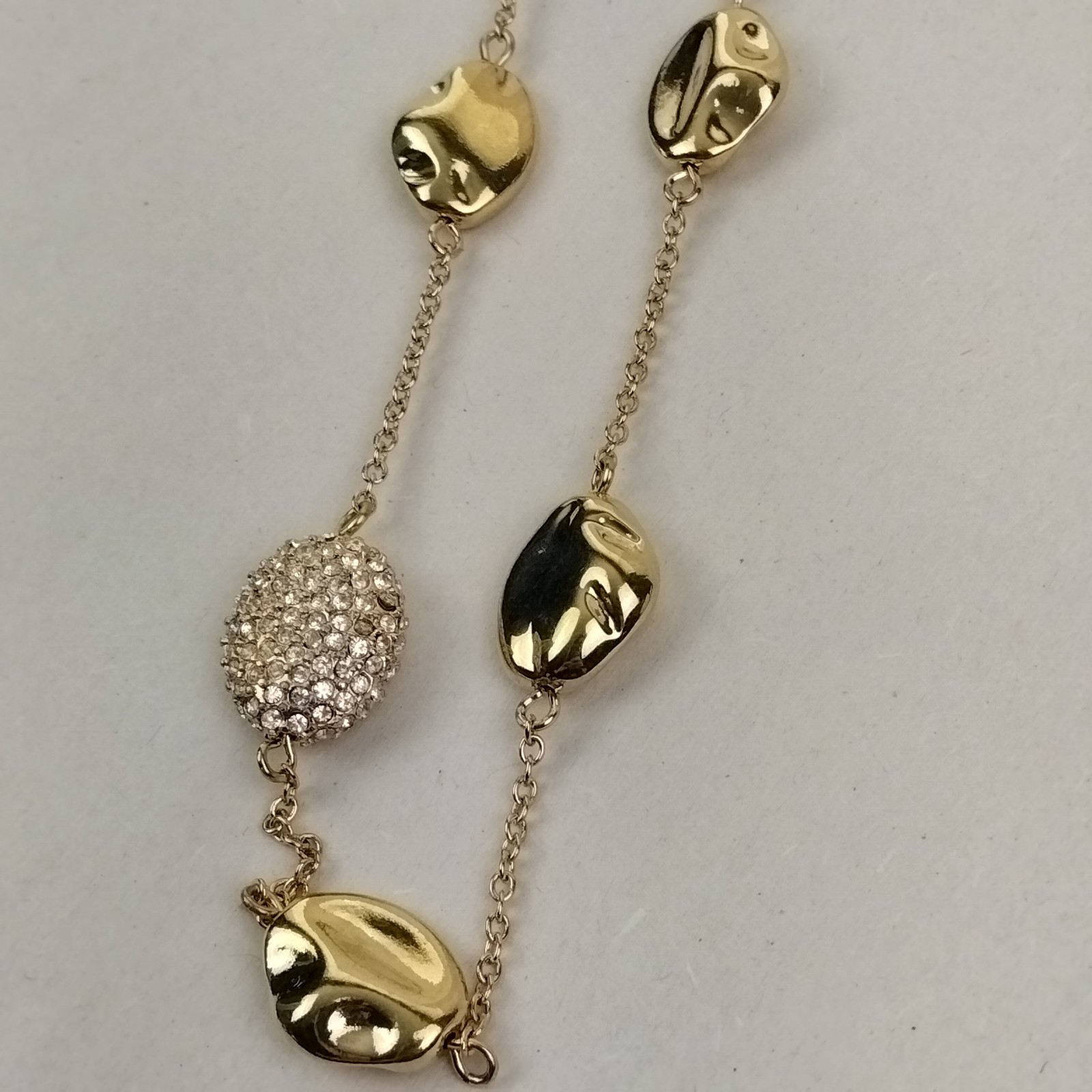 New Chico’s Necklace Gold Tone Crystal Pave Long Single Strand Layering Jewelry
