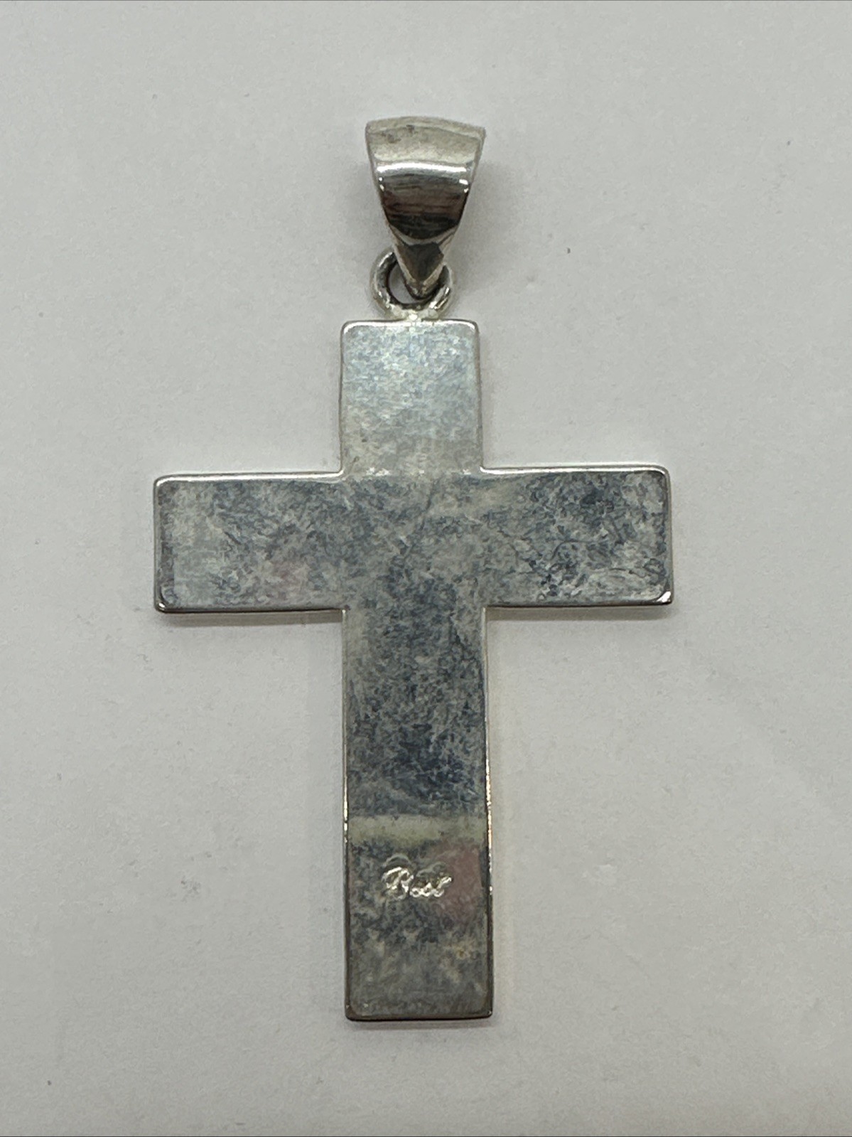 Unisex Silver Tone Black Enamel Cross Pendant Signed BEST—2 1/2″ inches