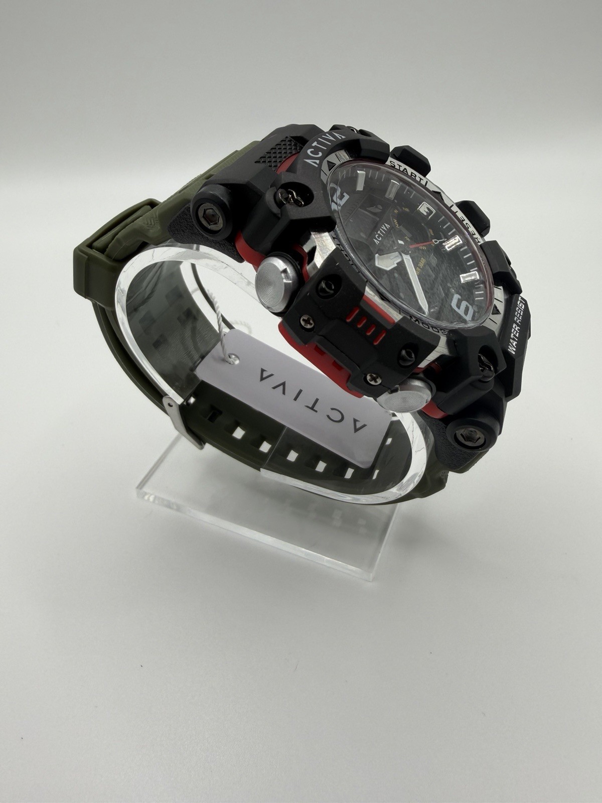 Activa Men’s Sport Quartz Chronograph 49mm Black Dial/Case Green Silicone