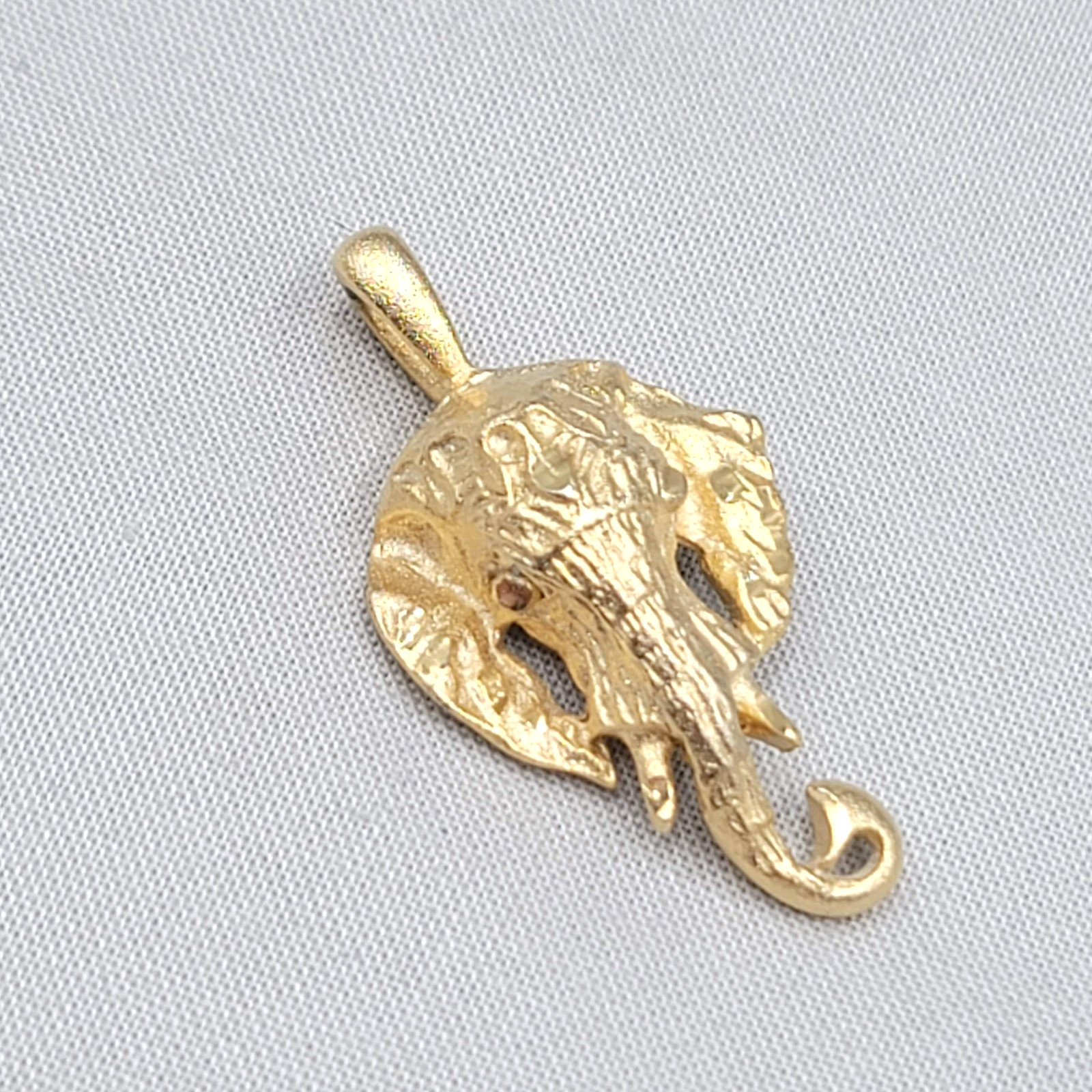 Elephant Head Pendant Only Gold Tone Textured Animal Jewelry Safari 1.5″