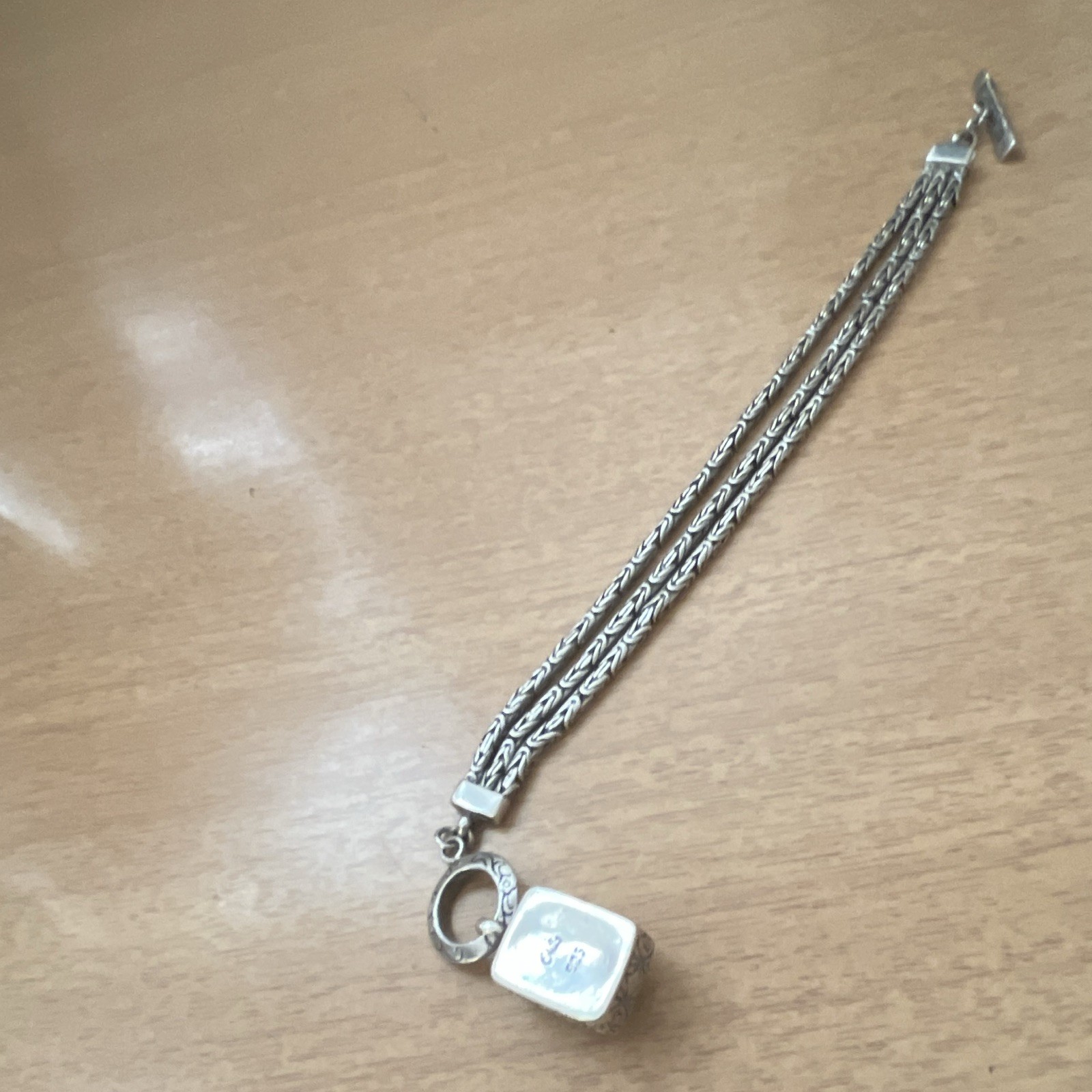 Vintage Sterling Silver 925 Triple strand bracelet w/turquoise 8”