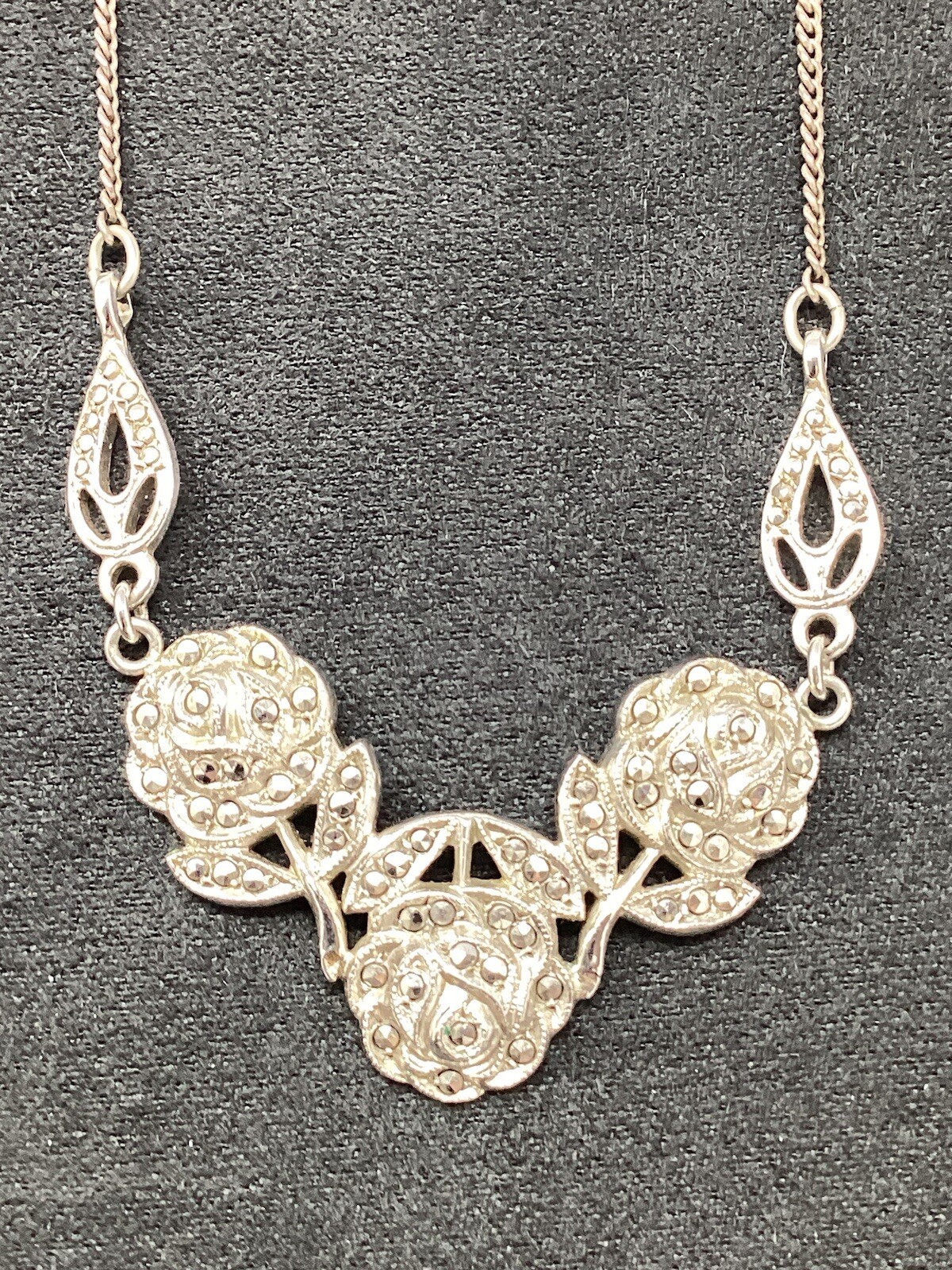 Sterling Marcasite Rose Necklace With 16” Chain Valentines