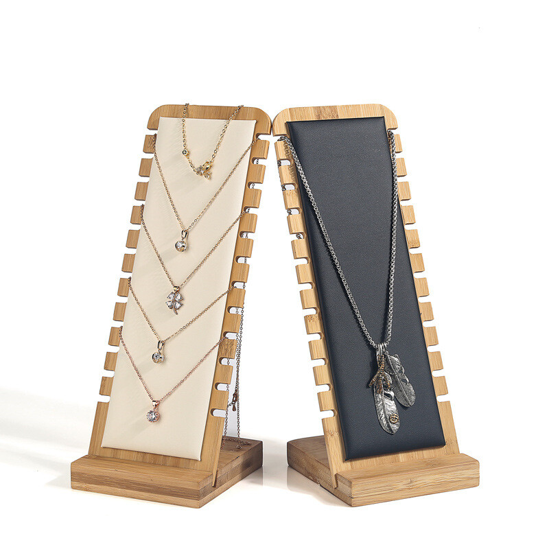 Solid Bamboo Jewelry Display Stand Wooden Necklace Showcase Holder Rack