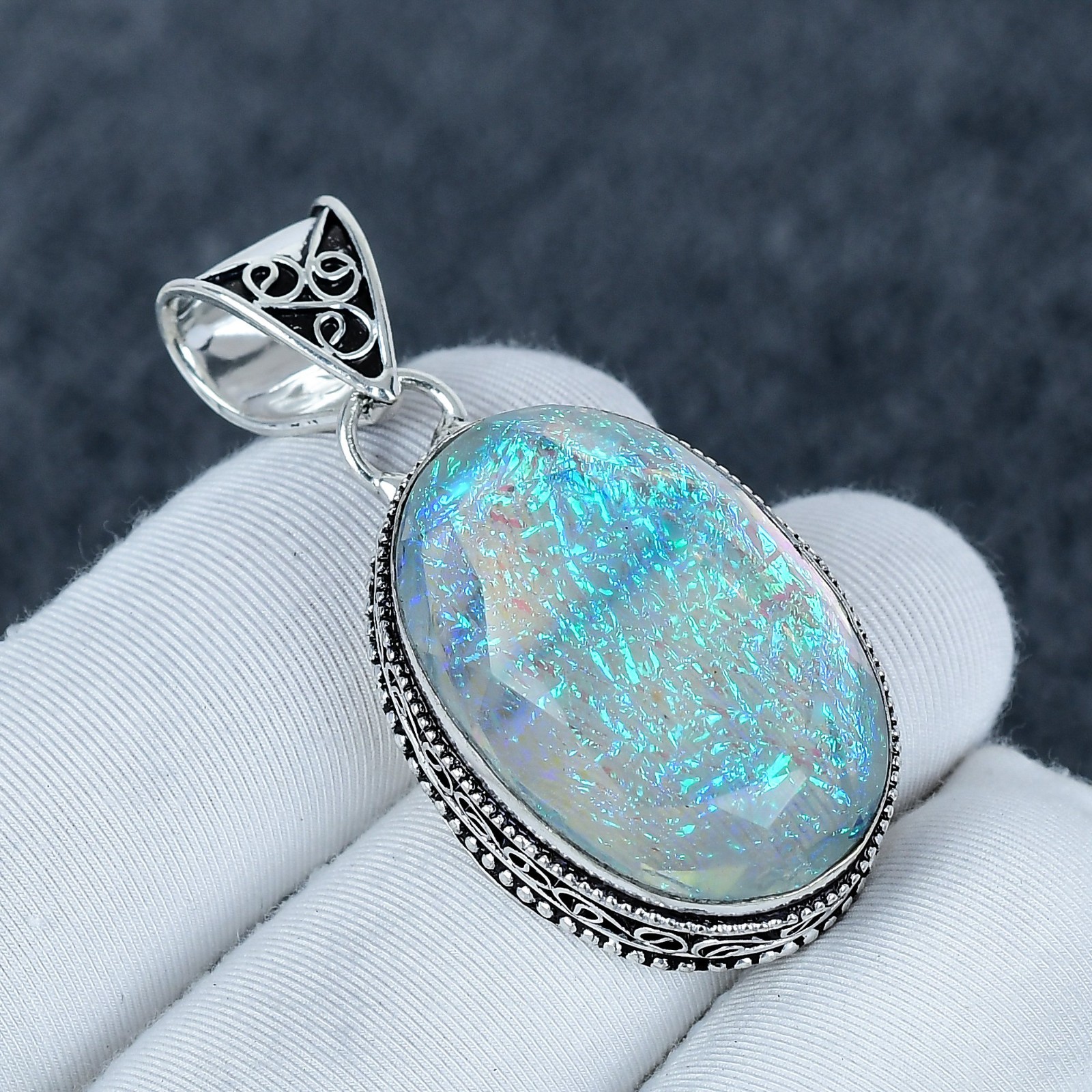 Triplet Fire Opal Pendant: 925 Sterling Silver Boho Jewelry Gift