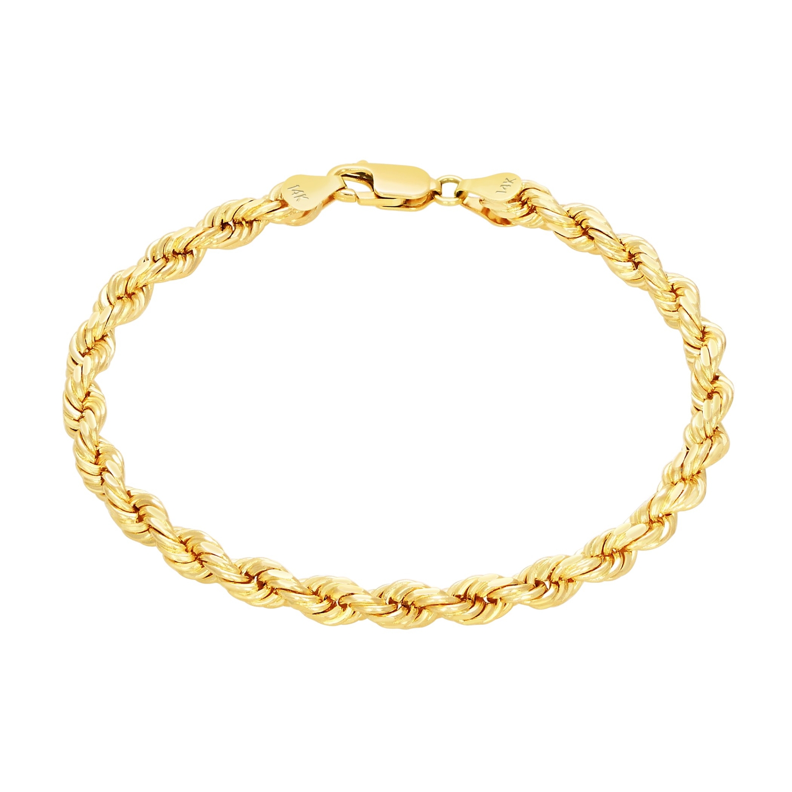 14K Yellow Gold 5mm Diamond Cut Rope Chain Bracelet Men Women 7″ 7.5″ 8″ 8.5″ 9″