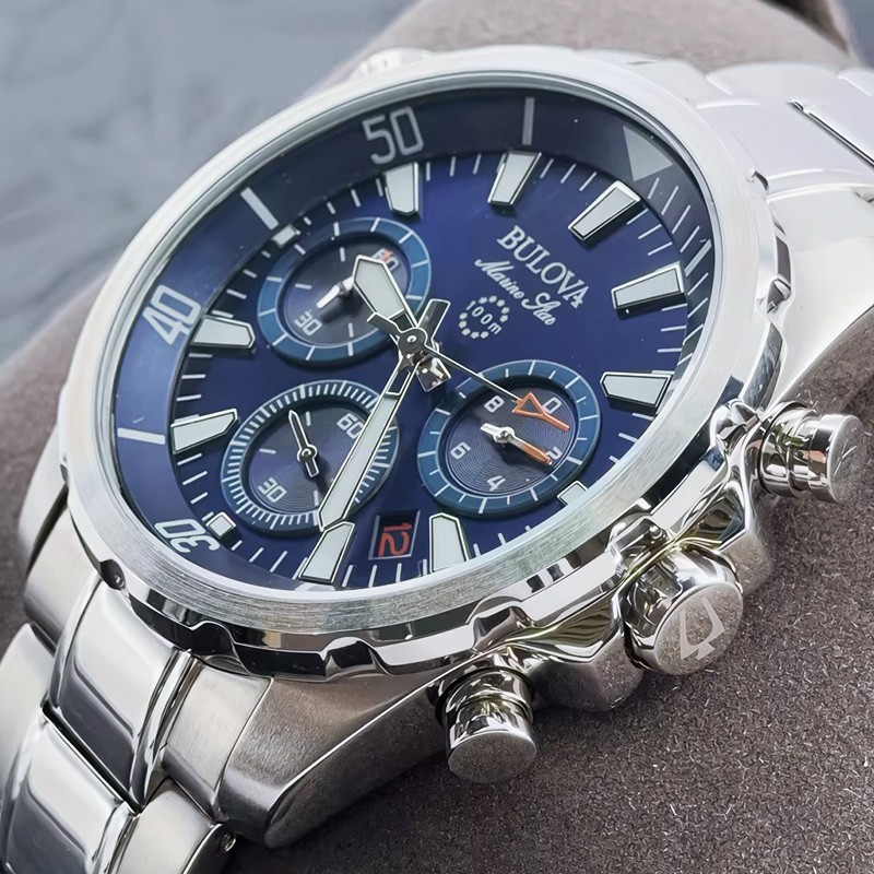 Bulova Marine Star Series B 96B256 Blue Dial Quartz Men’s Chronograph Watch 43mm