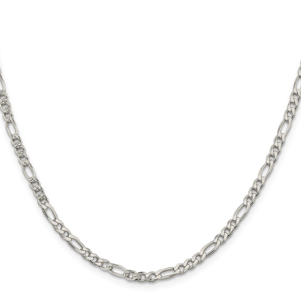 Sterling Silver 4mm Pave Flat Figaro Chain Necklace