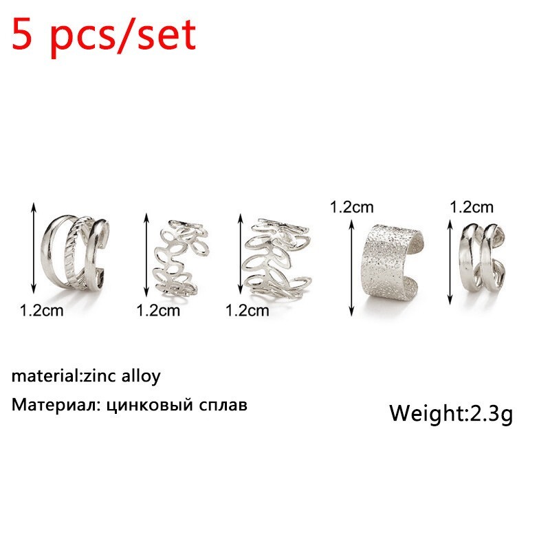 New 5pc Gold Silver Color Metal Ear Cuff Non-Piercing Ear Clips Earrings Jewelry