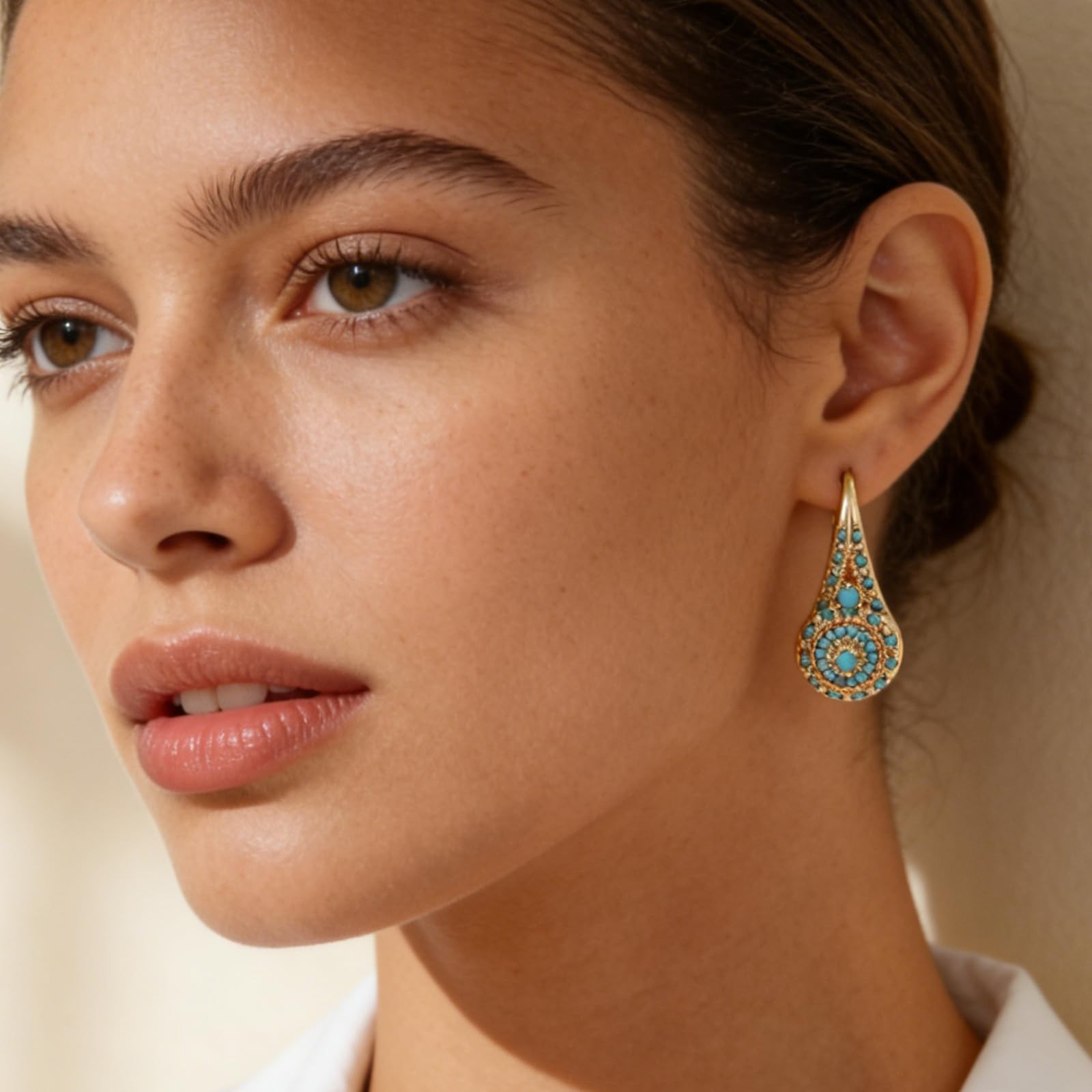 Turquoise Hoop Earrings for Women Gold Teardrop Pearl Dangle Earrings Vintage…