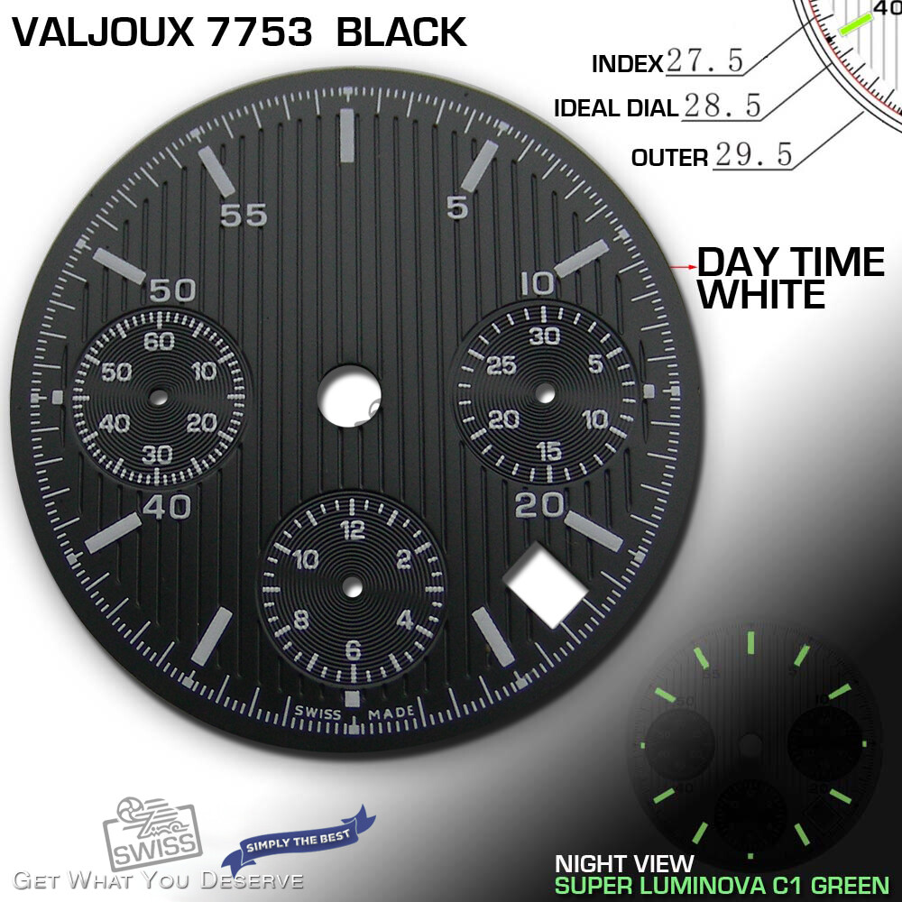 DIAL MOVEMENT ETA VALJOUX 7753, Ø 29.5 MM, DATE, BLACK OR SILVER , PINESTRIPES