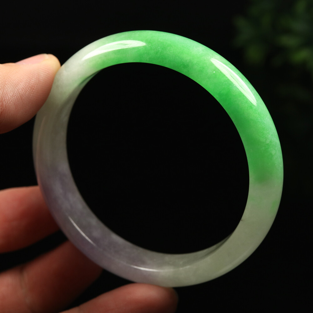 59mm Lavender Purple Green Jadeite Jade Bangle Bracelet Burma Jade A-12625