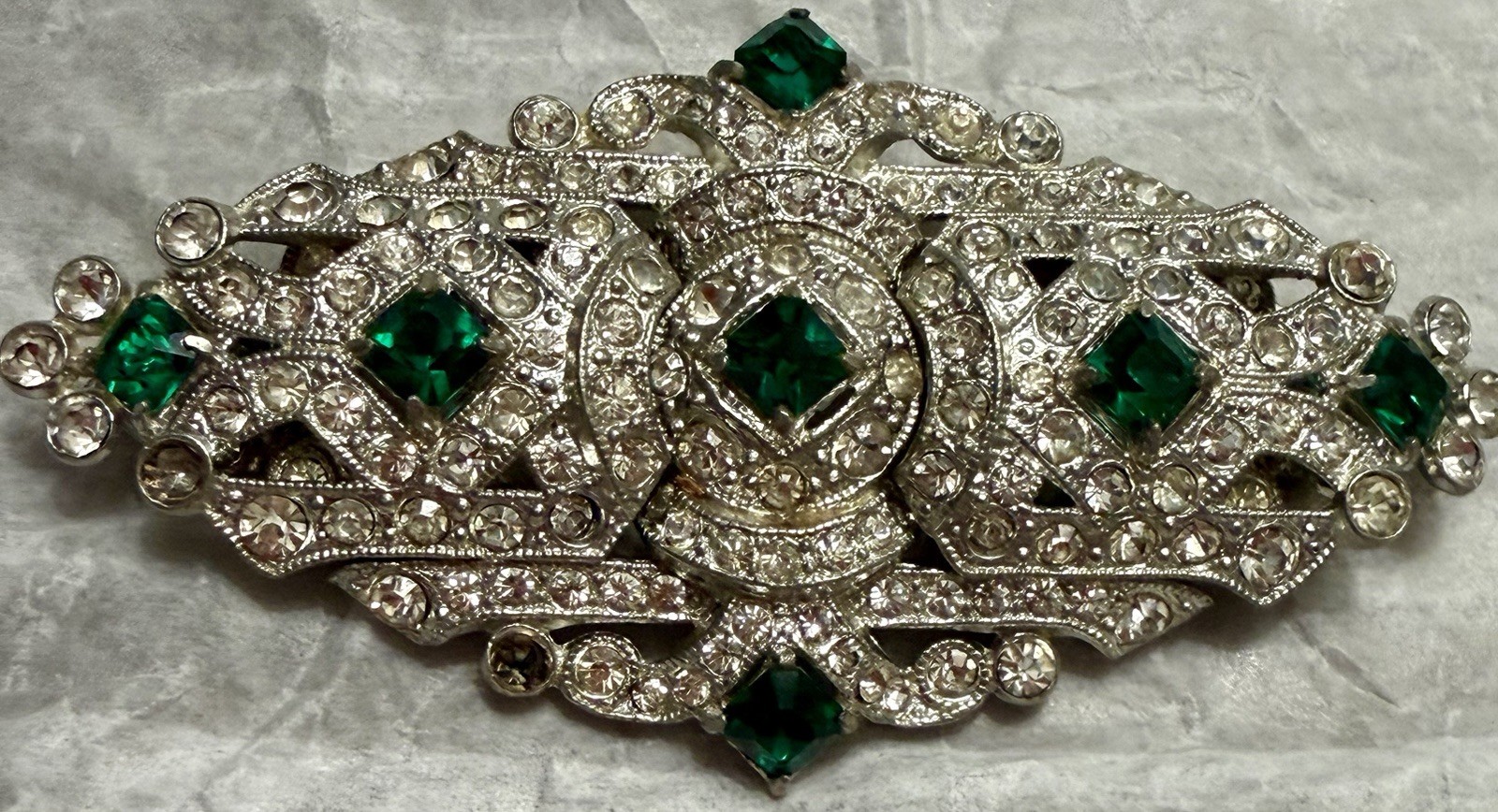 Coro Duette Dress Clips GREEN CLEAR Art Deco PAT # 1798867 & 1852188 ERA 1931-32