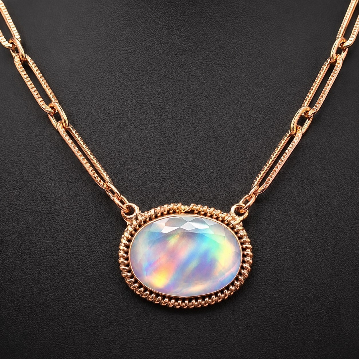 Aurora Opal Solid Copper Paperclip Chain Necklace Boho Southwestern 18-20in