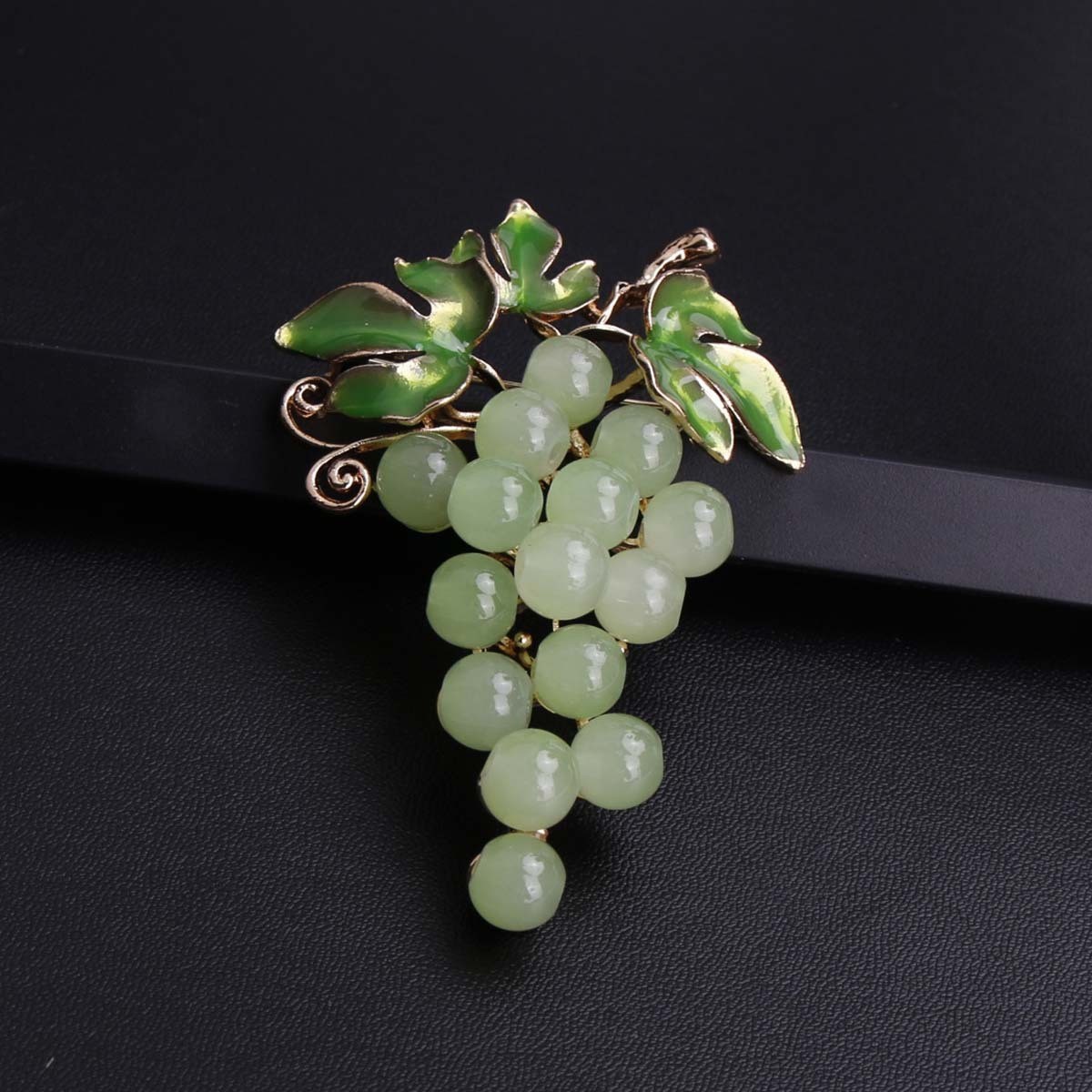 Gold Bohemian Luxury Glass Grape Brooch Pin Alloy Enamel Rhinestone Fruit Badge