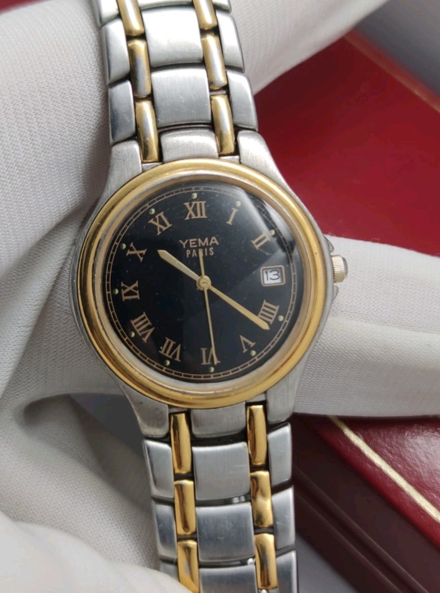 Skin Diver Watch Yema Paris Chiffre Roman Black Dial Quartz 35 Mm France Made