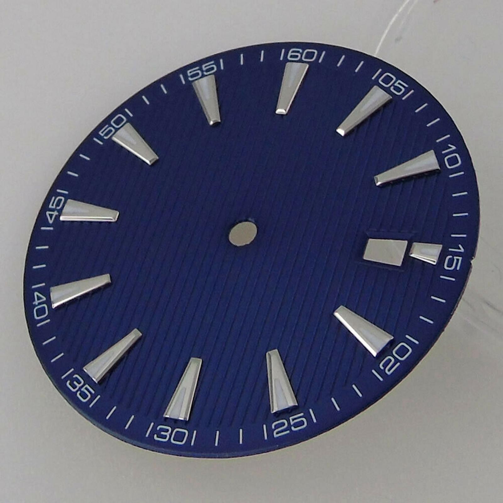 33.5mm Blue Watch Dial Face Plate Date @3 For NH35/NH35A Movement Replacement J