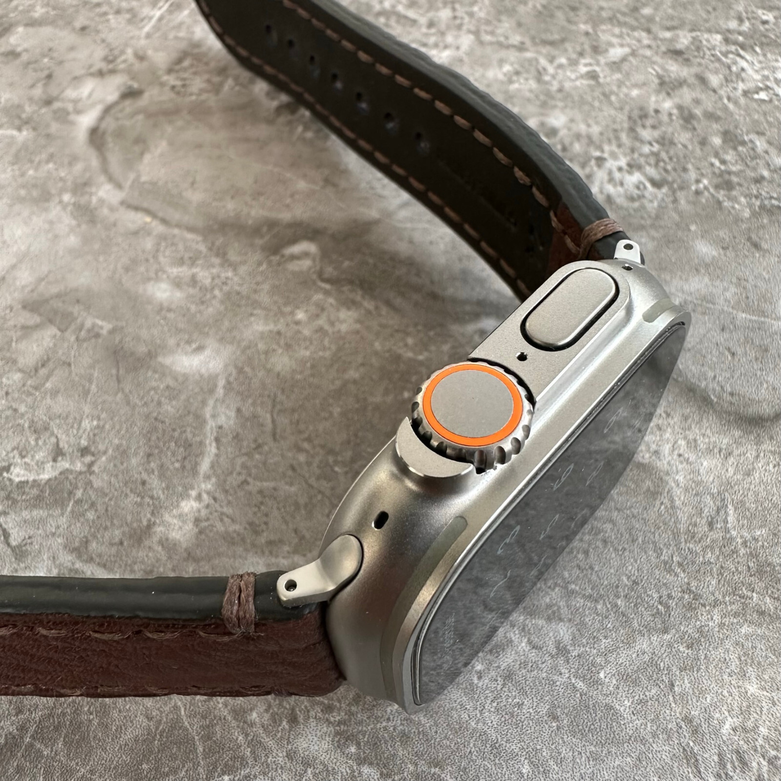 Premium Thick Brown Lychee Leather Watch Strap For Apple Watch Ultra 1 2 49mm