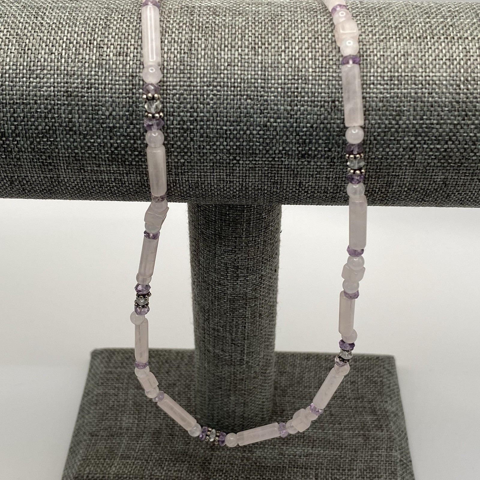 Sajen 925 Sterling Silver Necklace Rose Quartz Amethyst Beaded Accents Vintage