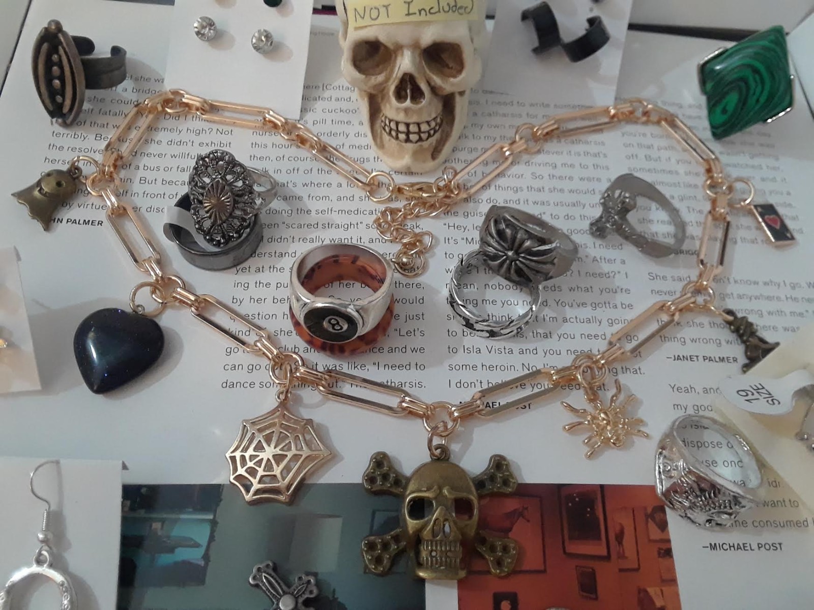Rockabilly, Punk, Mixed Jewelry Lot – Skull, Spider web, Wolf, Spikes, Goth, Emo