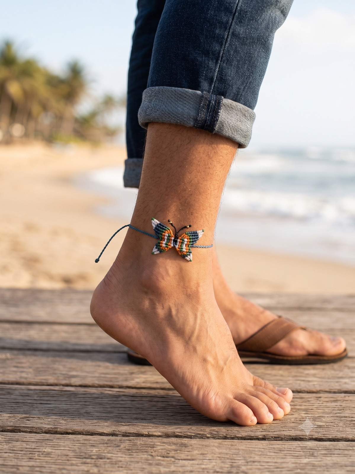 Handmade Macrame Anklet with Butterfly Design