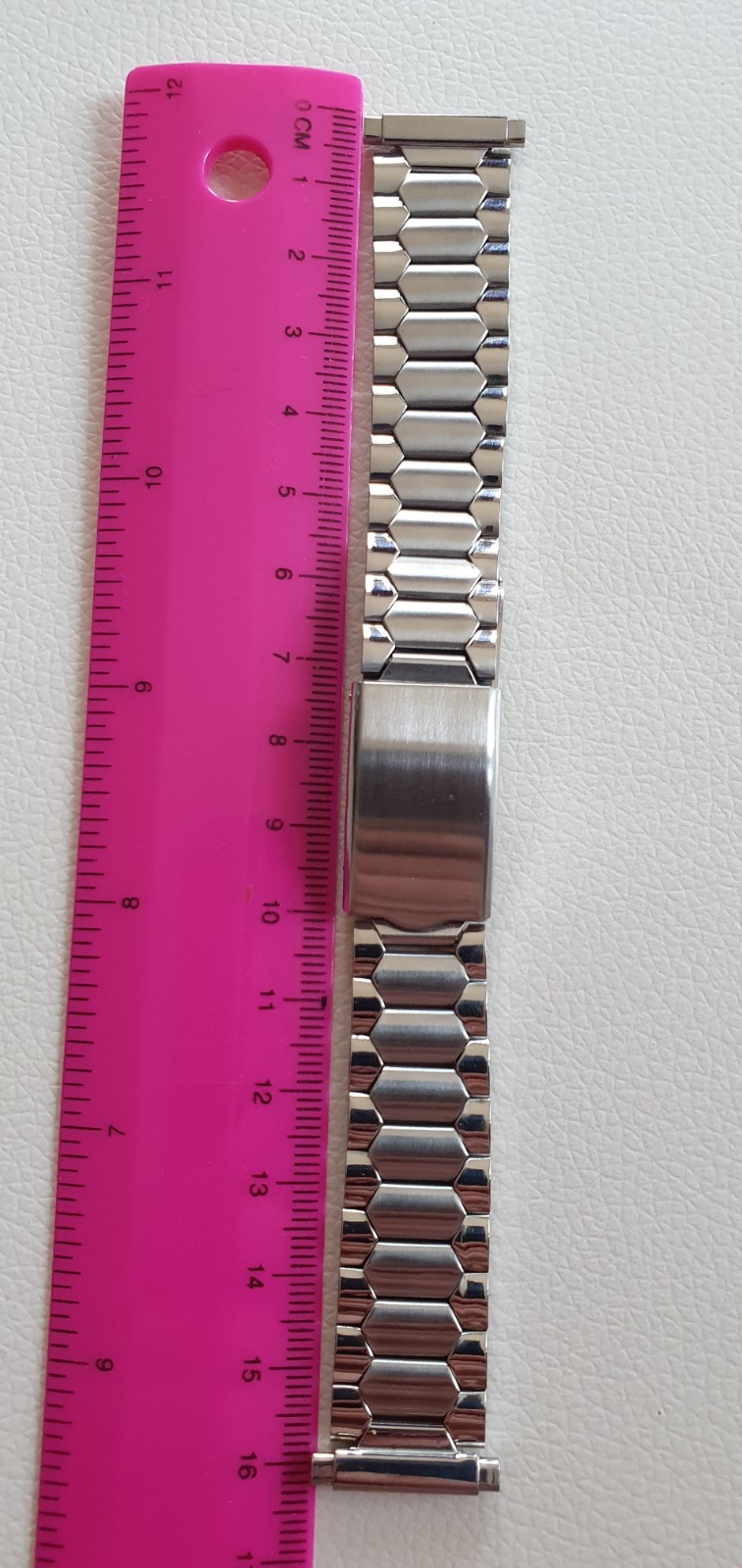 NOS Vintage Stainless Steel Coffin Link Watch Band 16-20mm Telescopic Bracelet
