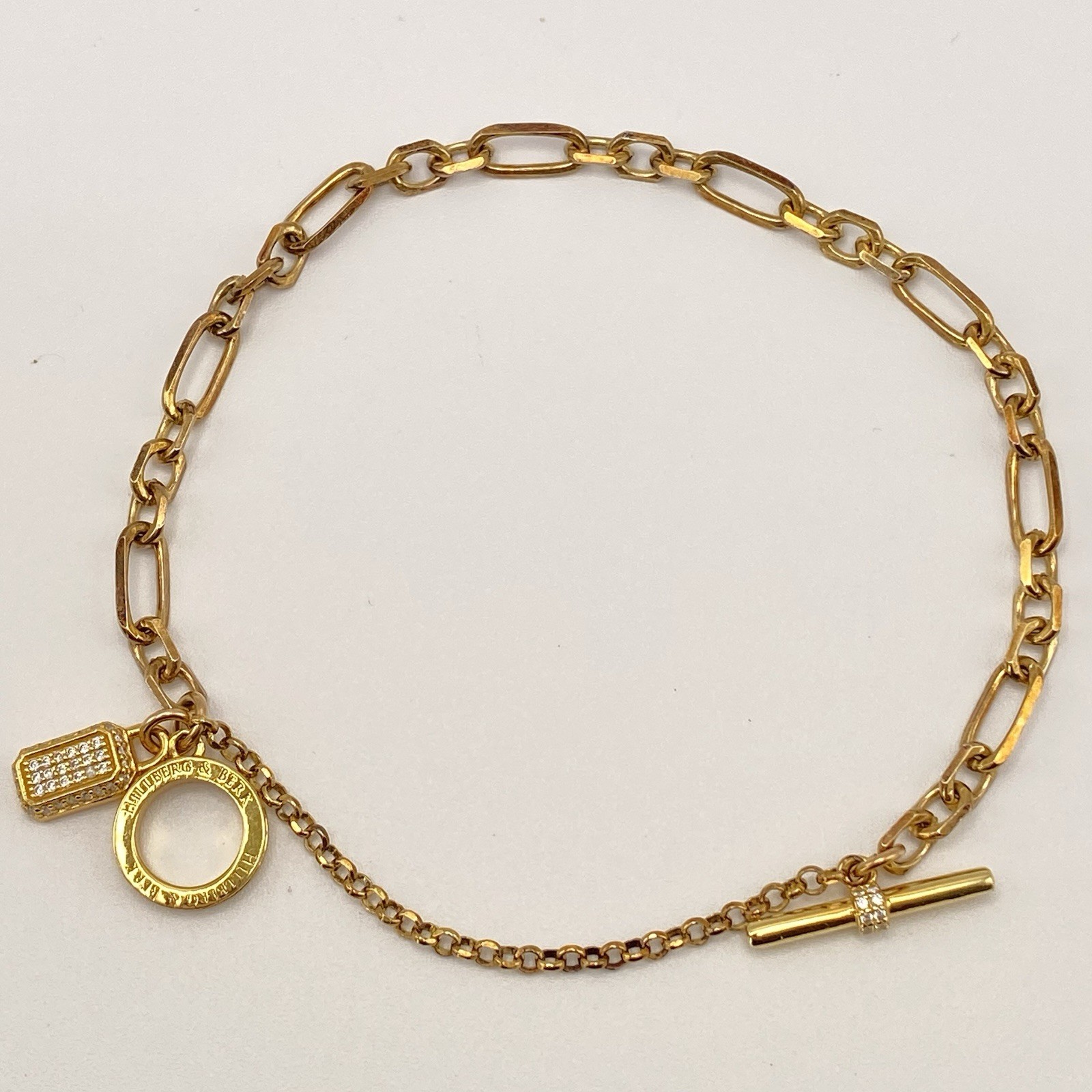 Hillberg & Berk Gemstone Bracelet 925 Gold Paper Clip Lock Charm Cubic Zirconia