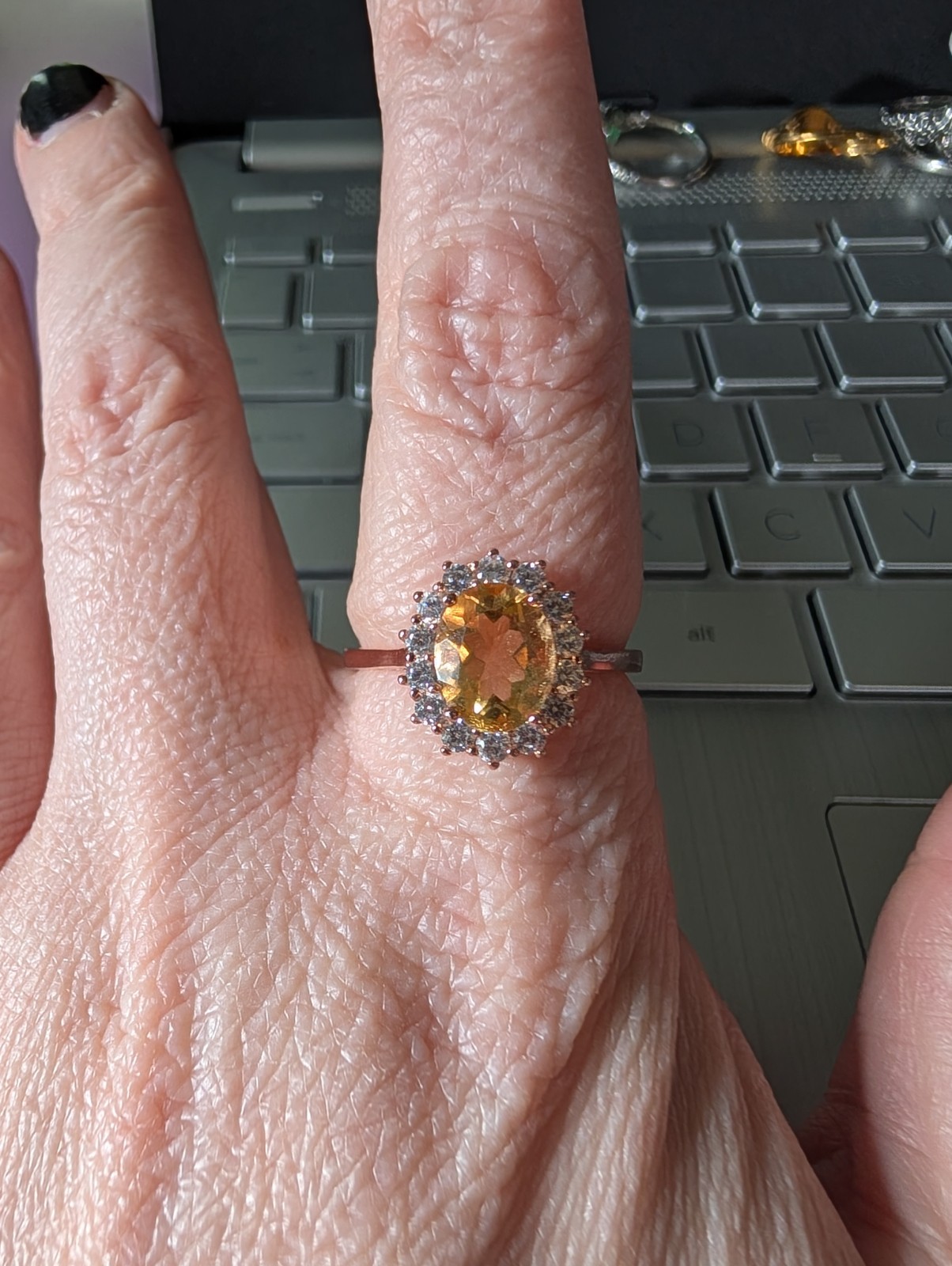 size 9 rose gold plated ring oval cut faux citrine