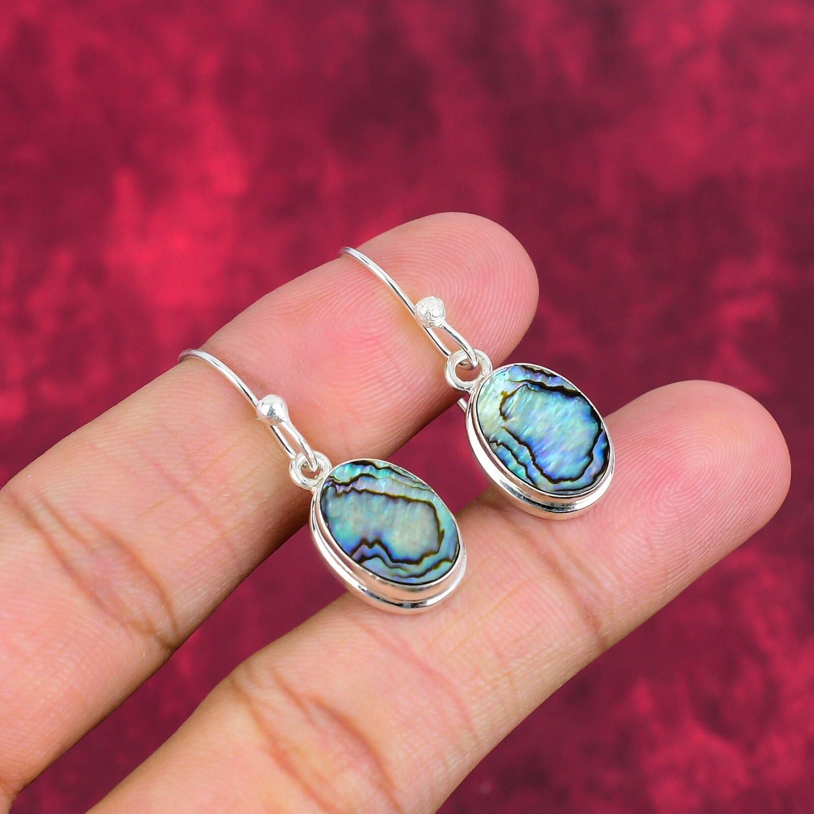 Abalone Shell Gemstone Handmade 925 Sterling Silver Earrings Jewelry