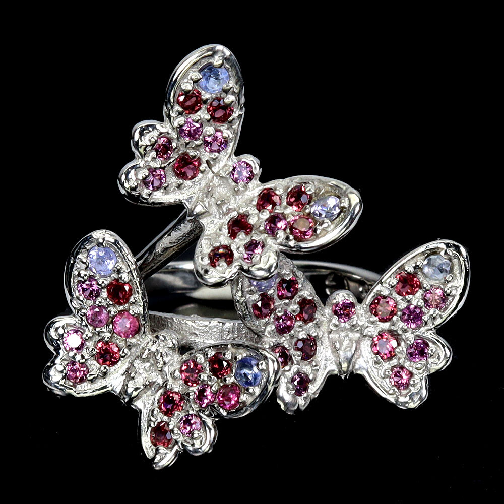 925 Sterling Silver Ring Round Tanzanite Rhodolite Natural Gemstone Jewelry Sz 7