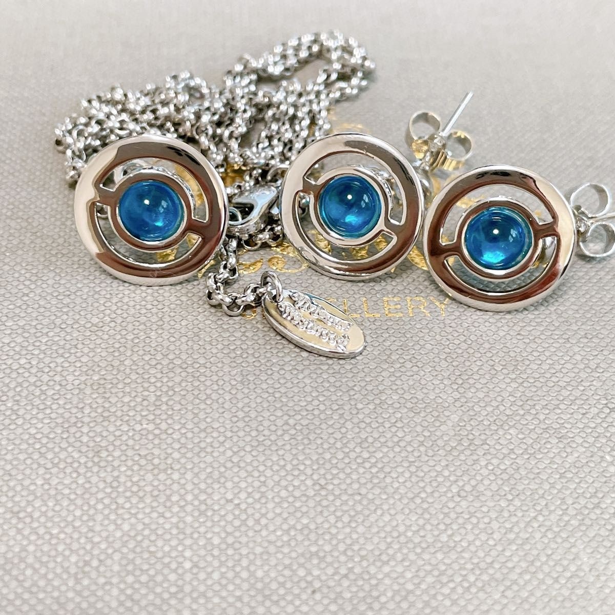 Vivienne Westwood Necklace Earrings Set Petite Orb Blue Silver NO BOX [E50049