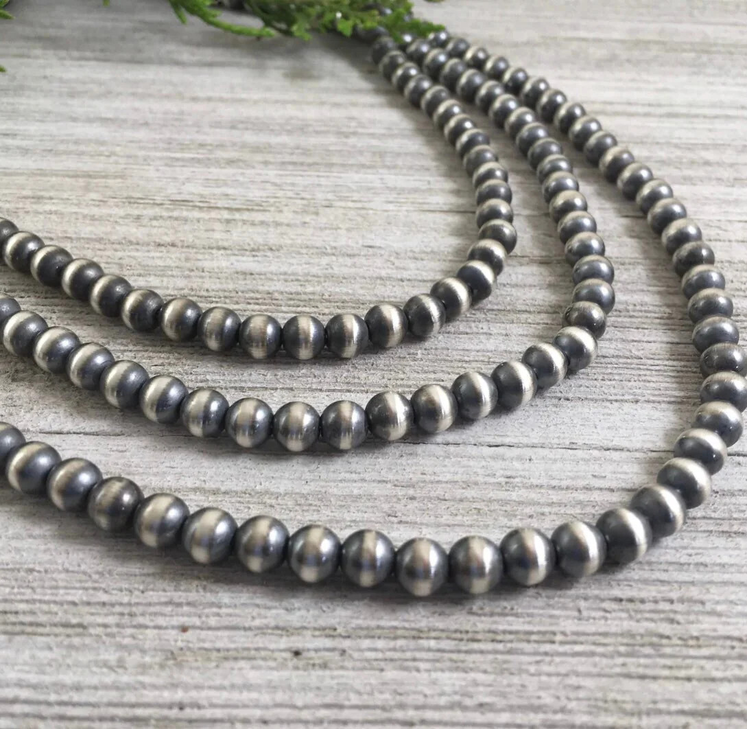6mm Sterling Silver Bead, Necklace, Oxidized Sterling Silver, Classic Western J