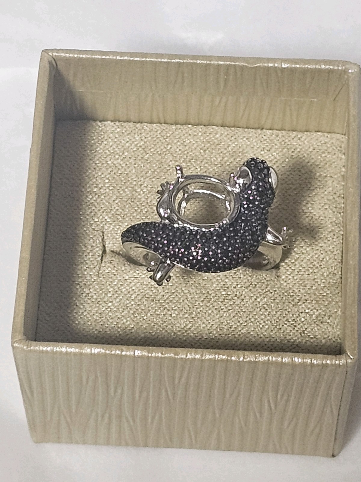 Sterling Silver 925 Ring Setting without stone Oval Sz 6 black spinel stones JTV