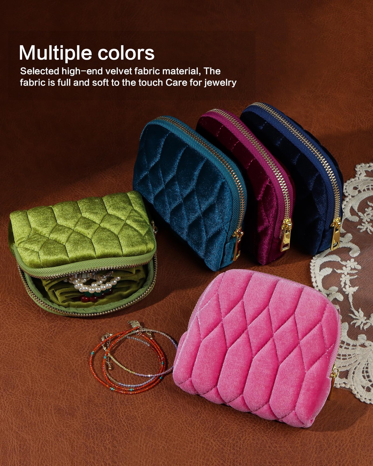 Vidifina Travel Jewelry Case,Mini Bag with Zipper, RosePurple