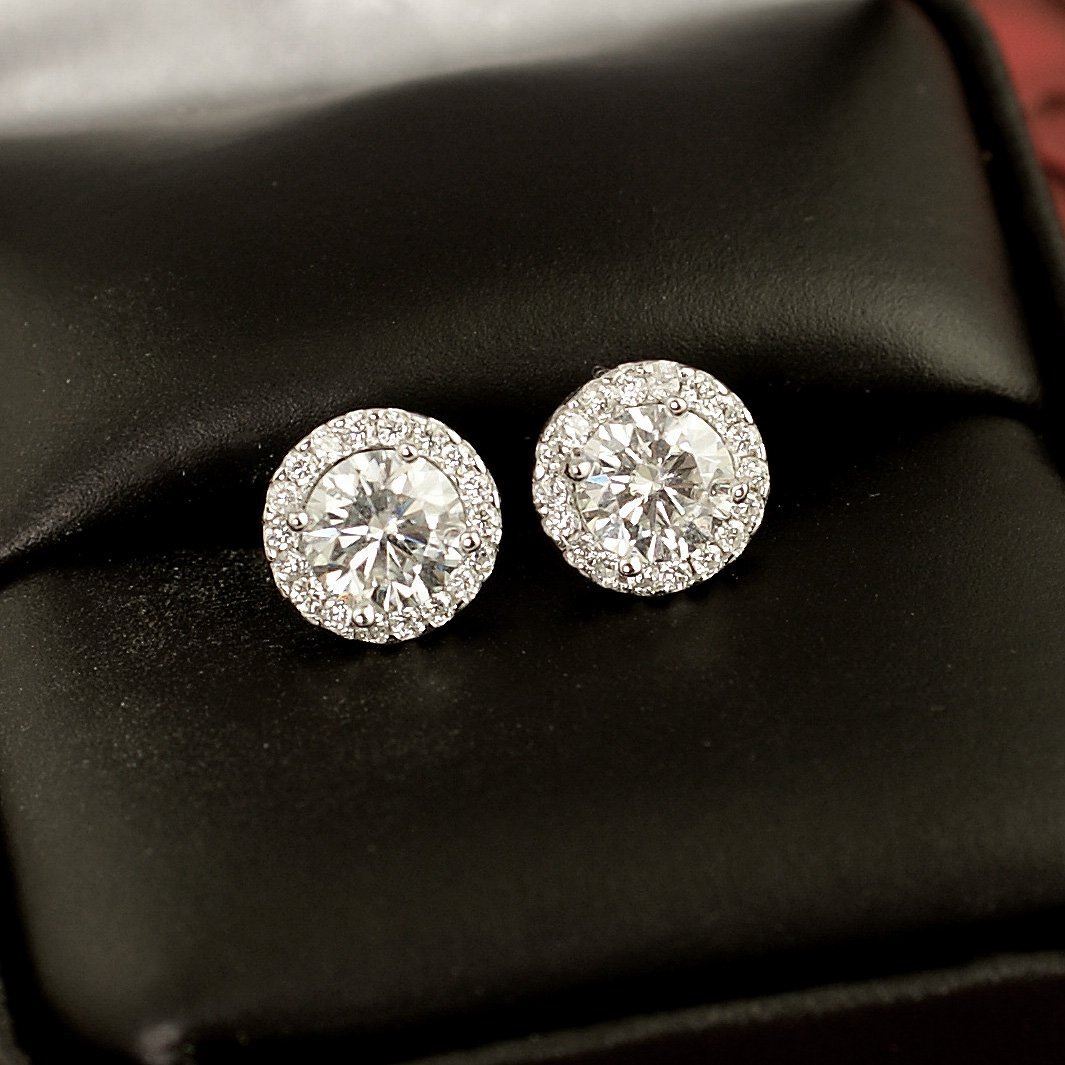 4.36 Carat Certified VVS1 Moissanite Halo Earrings 925 Silver