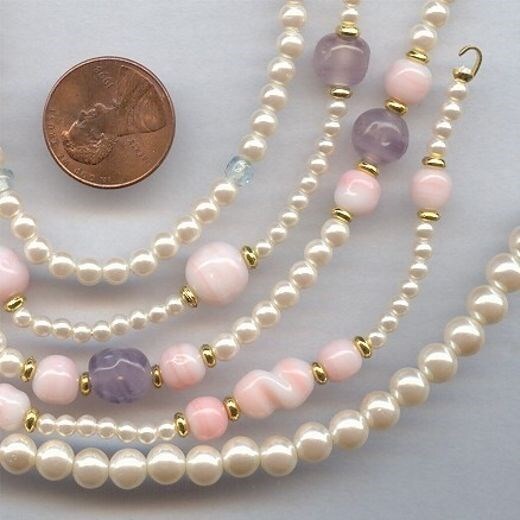5 VINTAGE JAPANESE ACRYLIC PEARL & ASSORTED BEAD 6.75″ TIPPED SECTIONS 1059