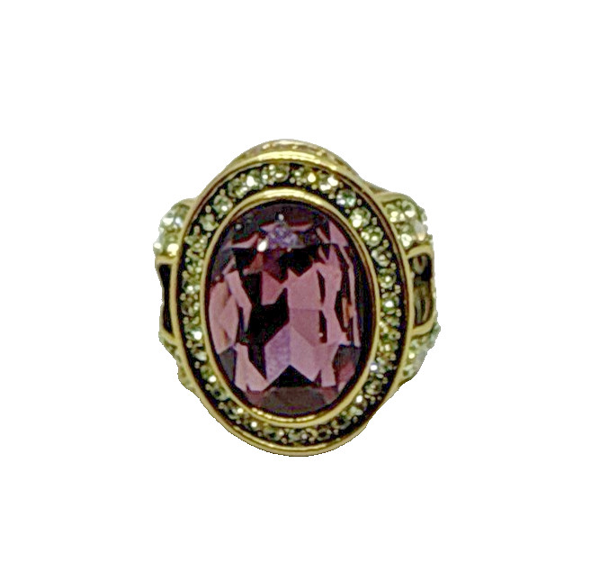 Heidi Daus Shades of Amethyst Purple Oval Crystal Gold Tone Ring Size 7.5