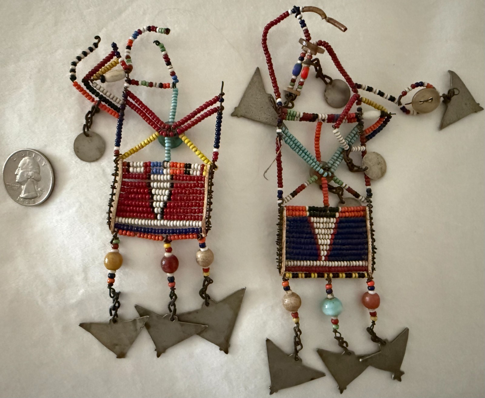 African Very Old Tribal Masai Beaded Earrings, Kenya